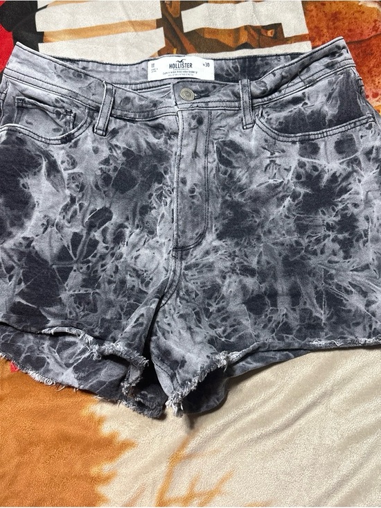 Hollister Pants - Hollister Women's Black & Gray Tie-Dye Denim Cutoff Shorts